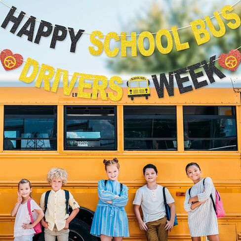 Happy School Bus Driver Week Banner - NO DIY School Bus Drivers Week Decorations For Party Supplies Glitter Bus Driver Appreciation Gifts in Kuwait