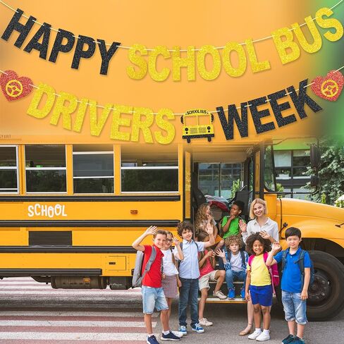 Happy School Bus Driver Week Banner - NO DIY School Bus Drivers Week Decorations For Party Supplies Glitter Bus Driver Appreciation Gifts in Kuwait