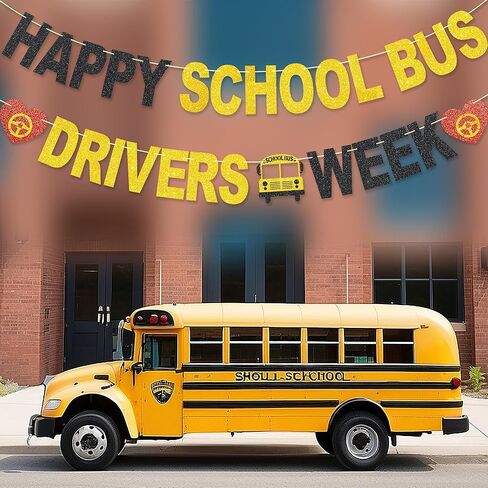 Happy School Bus Driver Week Banner - NO DIY School Bus Drivers Week Decorations For Party Supplies Glitter Bus Driver Appreciation Gifts in Kuwait