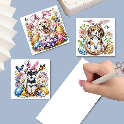 C'eitura 12pcs DIY Easter Dog Cat Diamond Art Painting Greeting Cards with Envelopes, Handmade DIY Card Kits for Birthday, New Year, Holiday Party, Daily Wishes, All Occasion Greeting Cards in Saudi Arabia