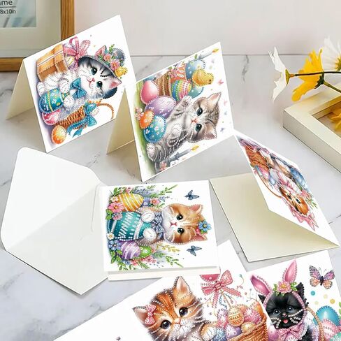 C'eitura 12pcs DIY Easter Dog Cat Diamond Art Painting Greeting Cards with Envelopes, Handmade DIY Card Kits for Birthday, New Year, Holiday Party, Daily Wishes, All Occasion Greeting Cards in Saudi Arabia