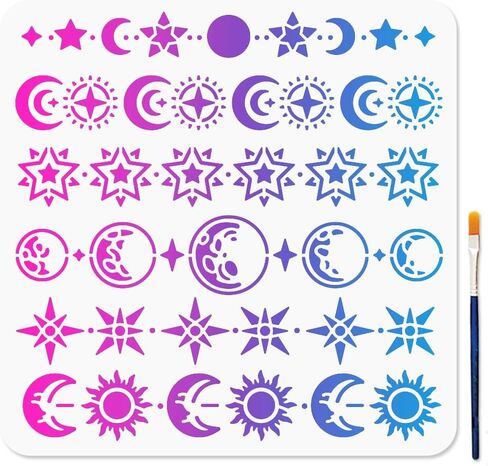 MAYJOYDIY Crane Stencils 11.8x11.8inch Reusable Auspicious Clouds Stencil for Craft Sun Oriental Birds Painting Templates with Paint Brush for Floor Wall Tile Fabric Furniture Decoration in Saudi Arabia