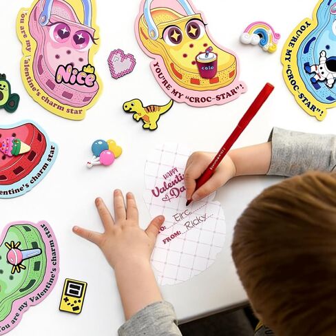 Valentines Day Cards for Kids School Classroom,30 Pack Valentines Day Gifts for Kids with Shoe Charms Bulk, Valentine Party Favor School Exchange Gifts in Saudi Arabia