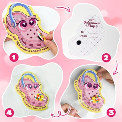 Valentines Day Cards for Kids School Classroom,30 Pack Valentines Day Gifts for Kids with Shoe Charms Bulk, Valentine Party Favor School Exchange Gifts in Saudi Arabia