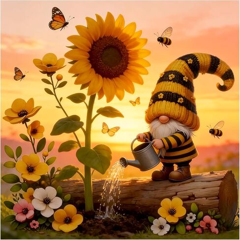 DIYDECORFUN Gnome with Sunflowers Diamond Art Kits for Adults, Cute Gnome Diamond Painting Kit for Beginners.DIY 5D Full Round Drill Floral Diamond Dots Gem Art Crafts for Home Decor 13.78X13.78 Inch in Kuwait