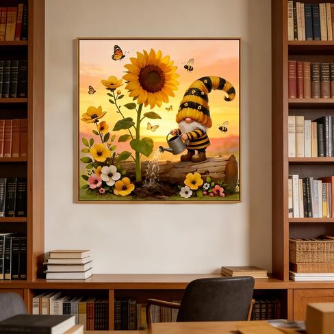 DIYDECORFUN Gnome with Sunflowers Diamond Art Kits for Adults, Cute Gnome Diamond Painting Kit for Beginners.DIY 5D Full Round Drill Floral Diamond Dots Gem Art Crafts for Home Decor 13.78X13.78 Inch in Kuwait