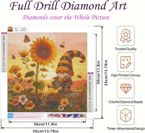 DIYDECORFUN Gnome with Sunflowers Diamond Art Kits for Adults, Cute Gnome Diamond Painting Kit for Beginners.DIY 5D Full Round Drill Floral Diamond Dots Gem Art Crafts for Home Decor 13.78X13.78 Inch in Kuwait