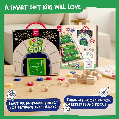 Nene Toys Sling Goal، لعبة عفريت حبال خشبية للأطفال والكبار - لعبة لوحية عائلية سريعة الخطى للأطفال بعمر 4 سنوات فما فوق - لعبة ساحة سفر محمولة - متعة داخلية وخارجية - هدية للأولاد والبنات in Kuwait