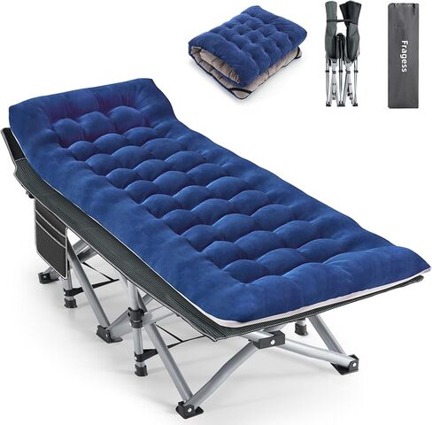Fragess Camping Cot, Sleeping Cots, Portable Camping cots with Cushion, Pillow and Carry Bag, 1200D Double Layer Oxford, 600 LBS Weight Capacity Cots for Sleeping (Blue) in Kuwait