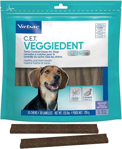 Virbac CET Veggiedent FR3SH Tartar Control Chews for Dogs, Medium (Pack of 30)Beef,1.6 pounds in Kuwait