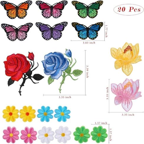 Butterfly Pattern Applique Iron Rose Flower 22 PCS Embroidery Rose Sew On in Saudi Arabia