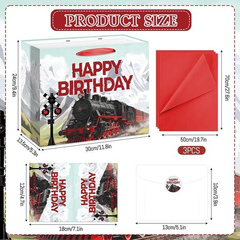 Allparty Train Birthday Gift Bag Vintage Steam Train Gift Bag with Wrapping Paper Card Sticker Envelope Retro Trains Party Favors Decorations Gifts Presents for Trains Themed Birthday Baby Shower in Saudi Arabia