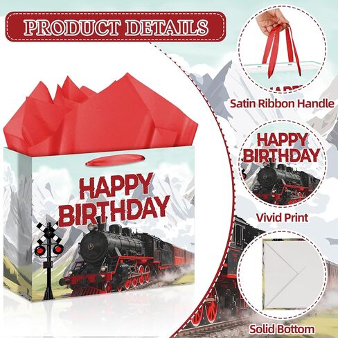 Allparty Train Birthday Gift Bag Vintage Steam Train Gift Bag with Wrapping Paper Card Sticker Envelope Retro Trains Party Favors Decorations Gifts Presents for Trains Themed Birthday Baby Shower in Saudi Arabia