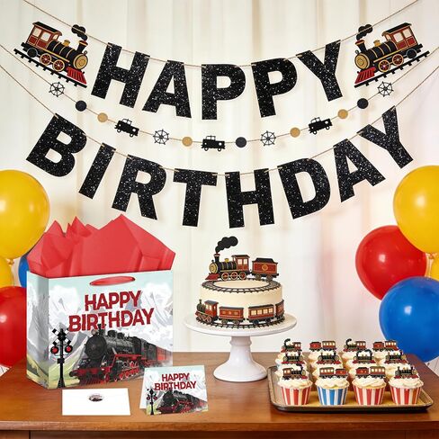 Allparty Train Birthday Gift Bag Vintage Steam Train Gift Bag with Wrapping Paper Card Sticker Envelope Retro Trains Party Favors Decorations Gifts Presents for Trains Themed Birthday Baby Shower in Saudi Arabia