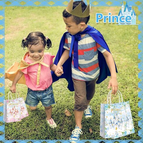 Lesnala 16 Pcs Princess Prince party favor bags with handles Blue Pink Castle treat paper bags Prince Princess themed party goodie candy bags for Gender Reveal Baby Shower birthday party decoration in Saudi Arabia