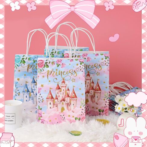 Lesnala 16 Pcs Princess Prince party favor bags with handles Blue Pink Castle treat paper bags Prince Princess themed party goodie candy bags for Gender Reveal Baby Shower birthday party decoration in Saudi Arabia