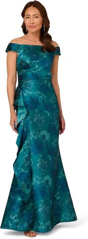 Adrianna Papell Women's Ruffle Jacquard Mermaid Gown in Kuwait