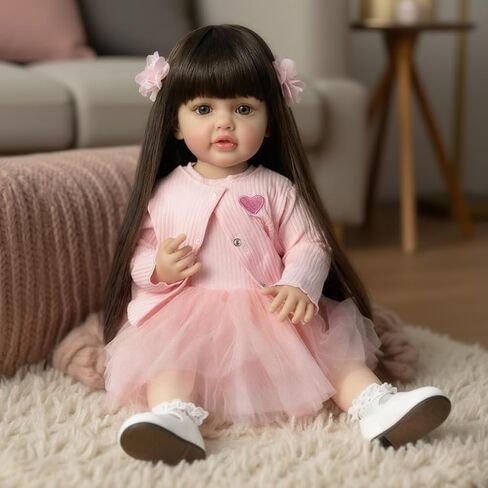 Pinky Reborn Lovely 22inch 55cm Reborn Baby Dolls Full Body Vinyl Girl Reborn Baby Dolls Realistic Anatomically Correct Real Girl,Handmade Lifelike Awake Eyes,Multicolor Gift for Child in Saudi Arabia