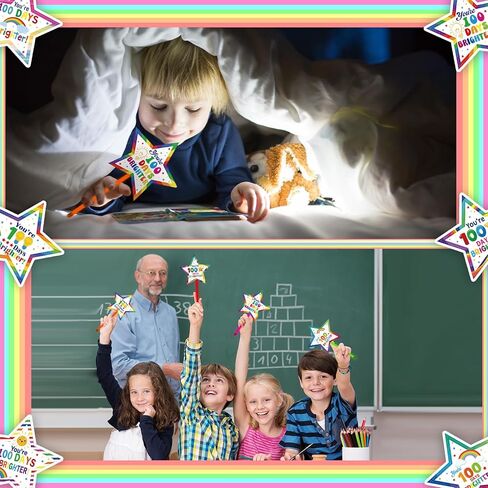 Realspring 48 Pcs 100th Day of School Gifts for Students Include 24 Pcs 0.4x7.8 in Glow in the Dark Sticks 24 You're 100 Days Brighter Cards with Washi Tapes for Classroom in Saudi Arabia