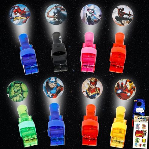 مجموعة هدايا الحفلات من Marvel Finger Projector Lights - حزمة مع 8 مصابيح أصابع تتميز بملصقات Avengers وSpiderman Plus، المزيد | لوازم حفلات المنتقمون لحقائب أعياد الميلاد in Kuwait
