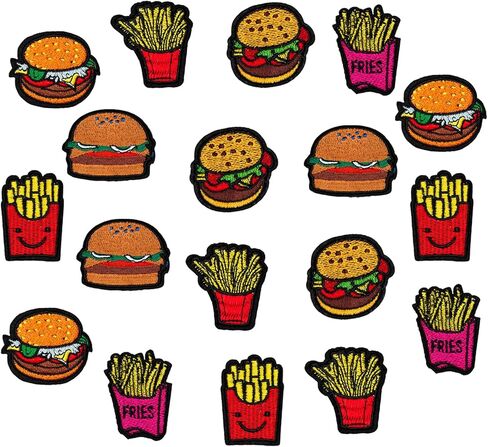 18PCS French Fries Iron on Patches, Hamburgers Embroidered Applique Patch, Food Themed Iron on Sew on Emblem, Embroidery Patches for Clothes Backpacks Jeans Jacket Hats DIY Sewing Craft Decoration in Saudi Arabia