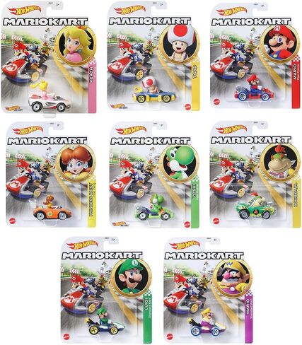 Hot Wheels Mario Kart Die-Cast Character Cars Collection, Bundle of 8, Nintendo Gaming Vehicles GBG25-957M in Saudi Arabia