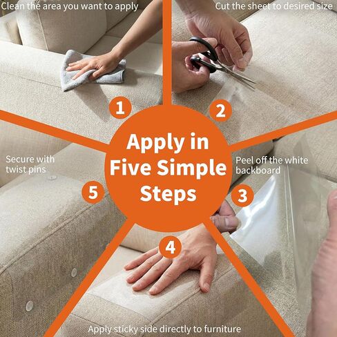 12 Pack Cat Scratch Furniture Protector, Clear Cat Scratch Tape Sheet with No Odor, Child & Pet Friendly, Single-Sided Couch Protector with No-Residue for Sofa, Door & Bed, Includes 50 Twist Pins in Saudi Arabia