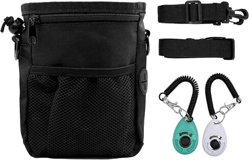 حقيبة علاج الكلاب من إم جي كشادو، مجموعة أدوات تدريب الكلاب، حقيبة علاج تدريب الكلاب، حقيبة علاج الكلاب مع جهاز نقر الكلاب، موزع أكياس فضلات الكلاب المدمج (رمادي) in Kuwait