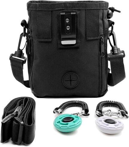 حقيبة علاج الكلاب من إم جي كشادو، مجموعة أدوات تدريب الكلاب، حقيبة علاج تدريب الكلاب، حقيبة علاج الكلاب مع جهاز نقر الكلاب، موزع أكياس فضلات الكلاب المدمج (رمادي) in Kuwait