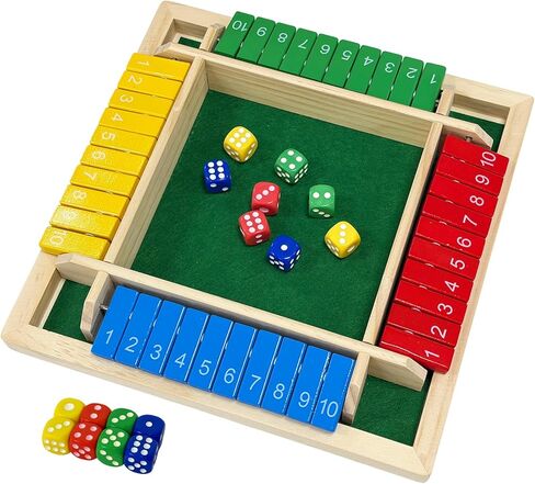 لعبة Shut The Box Dice 4 لاعبين، ألعاب طاولة خشبية للأطفال والكبار، بالإضافة إلى ألعاب الرياضيات للعائلة أو الفصل الدراسي أو الحفلات أو البار (10 أرقام) in Kuwait