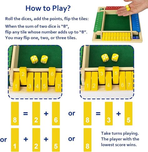 لعبة Shut The Box Dice 4 لاعبين، ألعاب طاولة خشبية للأطفال والكبار، بالإضافة إلى ألعاب الرياضيات للعائلة أو الفصل الدراسي أو الحفلات أو البار (10 أرقام) in Kuwait