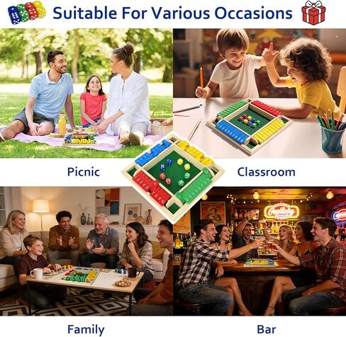 لعبة Shut The Box Dice 4 لاعبين، ألعاب طاولة خشبية للأطفال والكبار، بالإضافة إلى ألعاب الرياضيات للعائلة أو الفصل الدراسي أو الحفلات أو البار (10 أرقام) in Kuwait