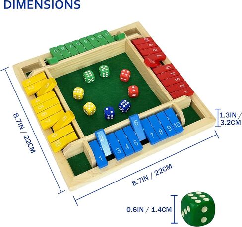 لعبة Shut The Box Dice 4 لاعبين، ألعاب طاولة خشبية للأطفال والكبار، بالإضافة إلى ألعاب الرياضيات للعائلة أو الفصل الدراسي أو الحفلات أو البار (10 أرقام) in Kuwait