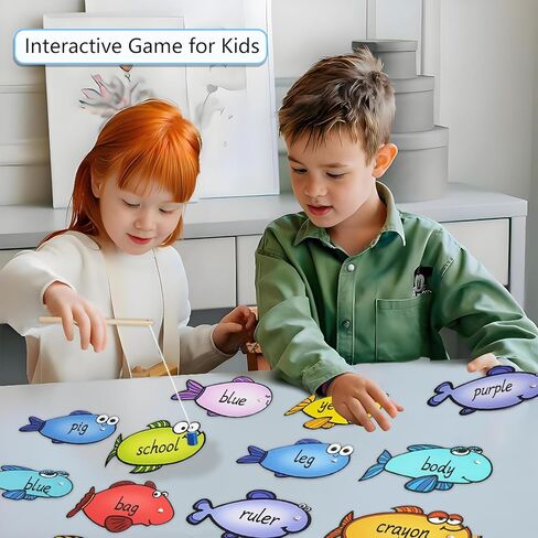 Magnetic Fishing Game 16 Pcs Dry Erase Fish Cards 2 Magnetic Fishing Pole Sight Words Flash Cards Kindergarten Board Games for Kids 4-6 in Saudi Arabia