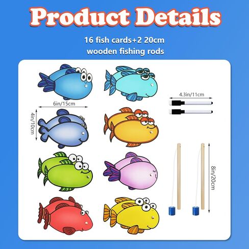 Magnetic Fishing Game 16 Pcs Dry Erase Fish Cards 2 Magnetic Fishing Pole Sight Words Flash Cards Kindergarten Board Games for Kids 4-6 in Saudi Arabia