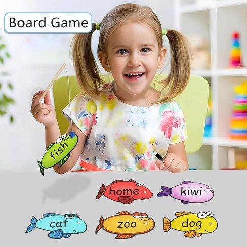 Magnetic Fishing Game 16 Pcs Dry Erase Fish Cards 2 Magnetic Fishing Pole Sight Words Flash Cards Kindergarten Board Games for Kids 4-6 in Saudi Arabia