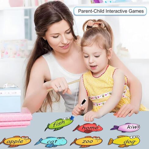 Magnetic Fishing Game 16 Pcs Dry Erase Fish Cards 2 Magnetic Fishing Pole Sight Words Flash Cards Kindergarten Board Games for Kids 4-6 in Saudi Arabia