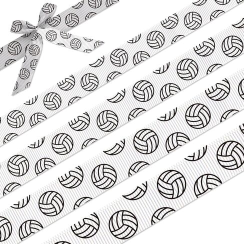 شريط الكرة الطائرة - أشرطة Grosgrain بأربعة مقاسات (3/8"، 5/8"، 7/8"، 1 بوصة)، كل منها بطول 5 ياردات - إكسسوارات فيونكة الشعر DIY، تغليف الهدايا، مستلزمات الحفلات، هدايا الفريق والديكورات الرياضية (أبيض) in Kuwait