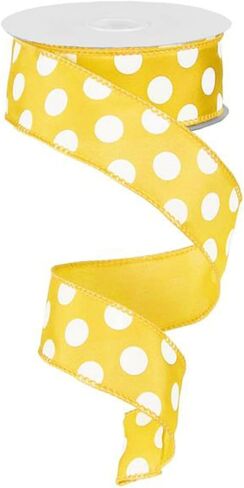 Polka Dot Wired Ribbon: Yellow White - 1.5 Inches x 10 Yards (30 Feet) in Saudi Arabia