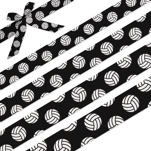 شريط الكرة الطائرة - أشرطة Grosgrain بأربعة مقاسات (3/8"، 5/8"، 7/8"، 1 بوصة)، كل منها بطول 5 ياردات - إكسسوارات فيونكة الشعر DIY، تغليف الهدايا، مستلزمات الحفلات، هدايا الفريق والديكورات الرياضية (أبيض) in Kuwait