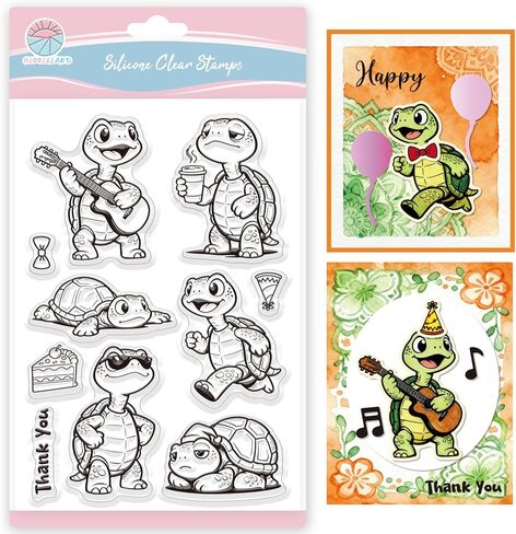 GLOBLELAND Funny Tortoise Clear Stamps for Card Making Cake Music Turtle Silicone Transparent Stamps Cartoon Animals Silicone Clear Stamp for Crafting DIY Scrapbook Journaling Album Notebook Diary in Saudi Arabia