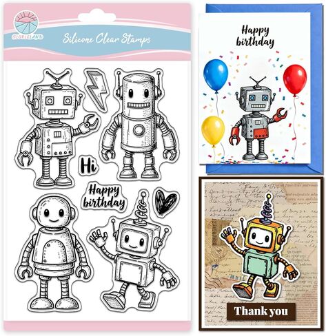 GLOBLELAND Cute Robot Clear Stamp for Scrapbooking Funny Robot Silicone Stamps Gear Heart Transparent Stamp for Card Making DIY Embossing Journaling in Saudi Arabia