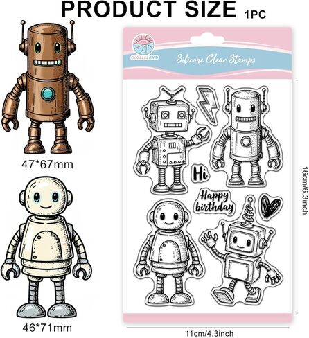 GLOBLELAND Cute Robot Clear Stamp for Scrapbooking Funny Robot Silicone Stamps Gear Heart Transparent Stamp for Card Making DIY Embossing Journaling in Saudi Arabia