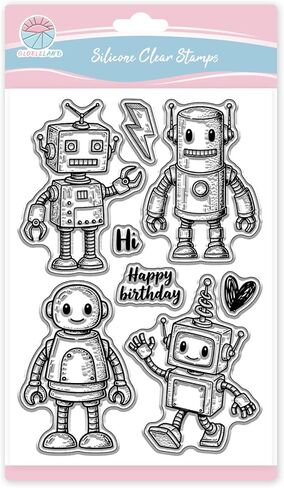 GLOBLELAND Cute Robot Clear Stamp for Scrapbooking Funny Robot Silicone Stamps Gear Heart Transparent Stamp for Card Making DIY Embossing Journaling in Saudi Arabia