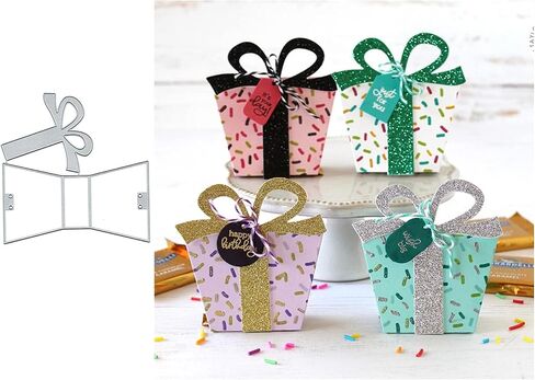 Suds&WH Gift Box Metal Die Cuts,Flower Bow Bowtie Candy Box Square Card Cutting Dies Cut Stencils for DIY Scrapbooking Album Decorative Embossing Paper Dies Card Making, silver in Saudi Arabia