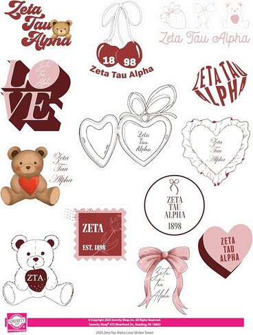 Zeta Tau Alpha - Sticker Sheet - Teddy Bears and Sisterhood Love Theme in Saudi Arabia