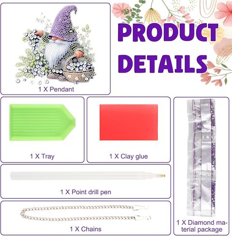 DOMROM Gnome Diamond Art مجموعات معلقة للبالغين المبتدئين، قلادة جنوم على شكل خاص من الكريستال الماسي، DIY الماس الفن Suncatchers للمنزل حديقة جدار ديكور هدية in Kuwait