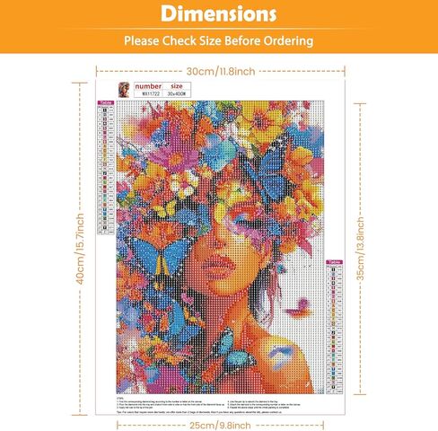 KEYIFA 5D Diamond Art Lady, DIY Diamond Painting Kits for Adults, Round Full Drill, Colorful Flowers Diamonds Dots Mosaic Painting, Crystal Gem Arts Craft for Home Wall Decor 12x16 in in Kuwait