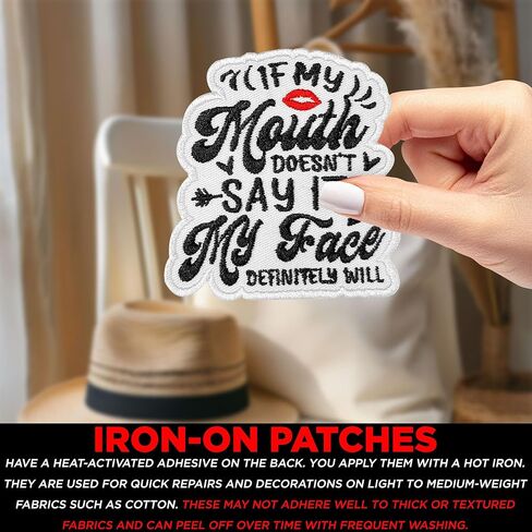If My Mouth Doesnt Say It My Face Definitely Will Patch Sarcastic Adult Humor Snarky Embroidered Patches for Backpack, Hat, Jackets, Iron On Sew On, Uniform DIY Embroidery PVC Gift Accessories 3 Inch in Saudi Arabia
