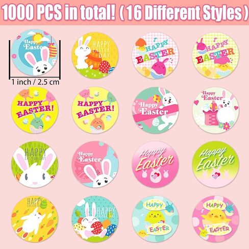 1000pcs Easter Bunny Stickers，Gift Wrapping Decor，Easter Egg Adornment，Basket Decoration Accessory in Saudi Arabia